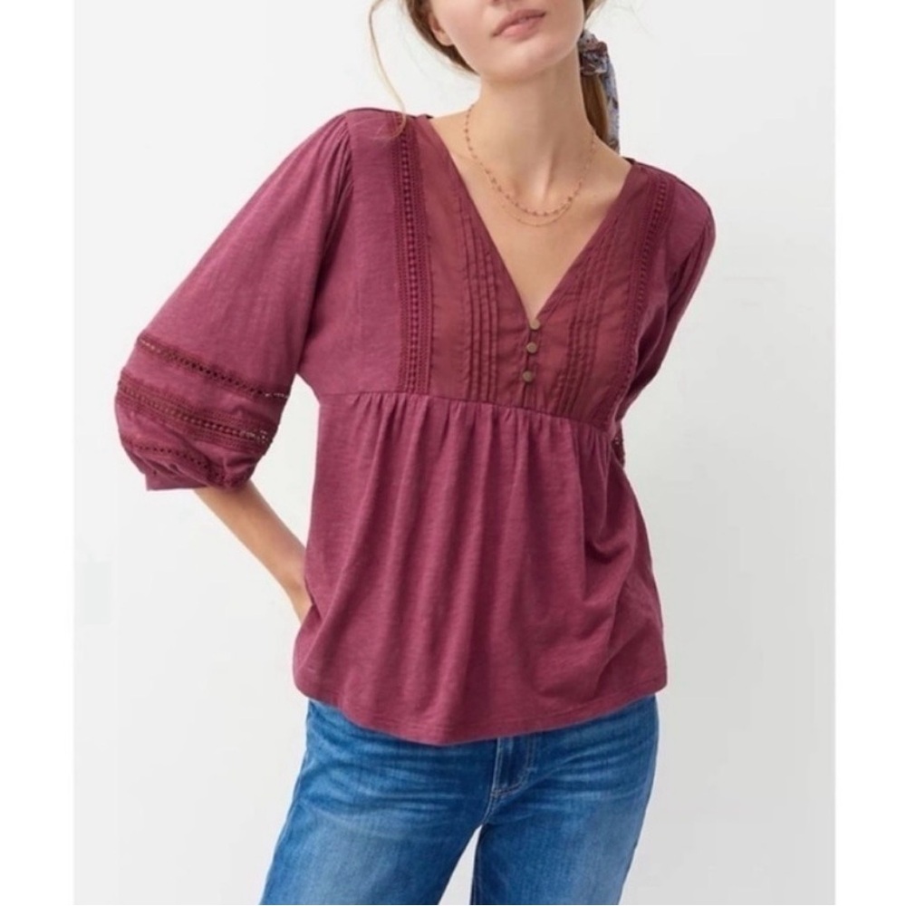 Anthropologie Burgundy V-Neck Blouse